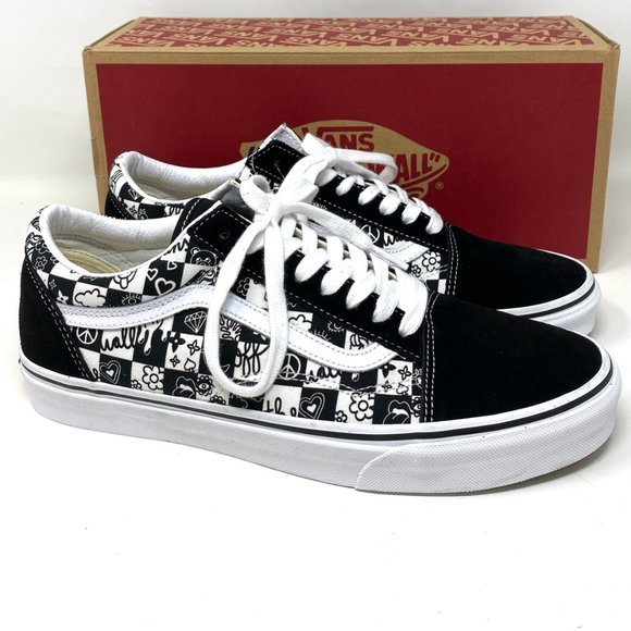 VANS Men's Size VN0A7Q2J6U6 OLD SKOOL Doodle Checkerboard Black White Sneaker - Picture 7 of 11